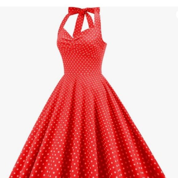 Women's Dress Retro Vintage Swing 1950's Halter polkadot print - Picture 1 of 3